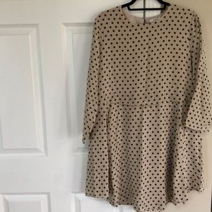 Madewell Tan Long-Sleeved Polka Dot Dress